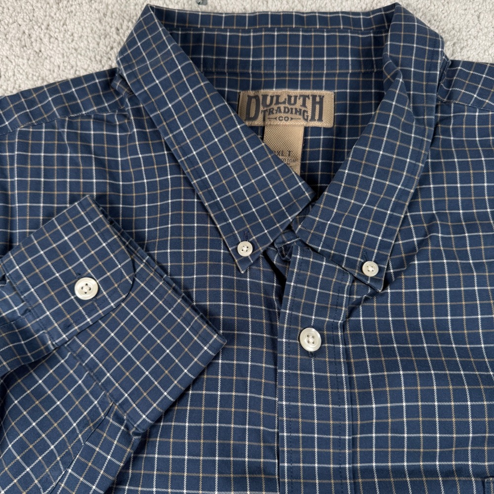 Duluth Trading Button Down 3XLT Blue Plaid Long Sleeve Cotton Shirt XXXL Tall